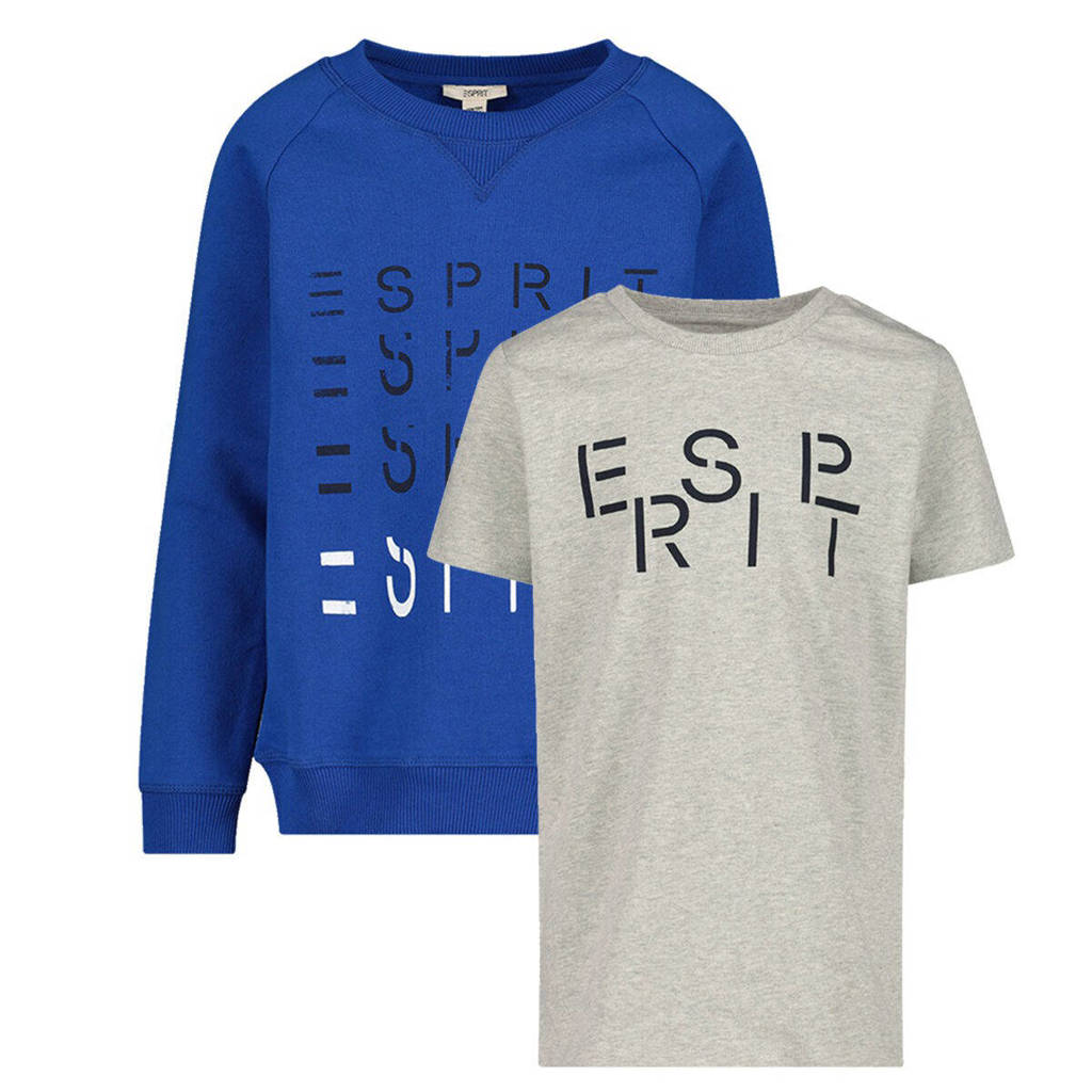 ESPRIT sweater + T-shirt hardblauw/grijs melange