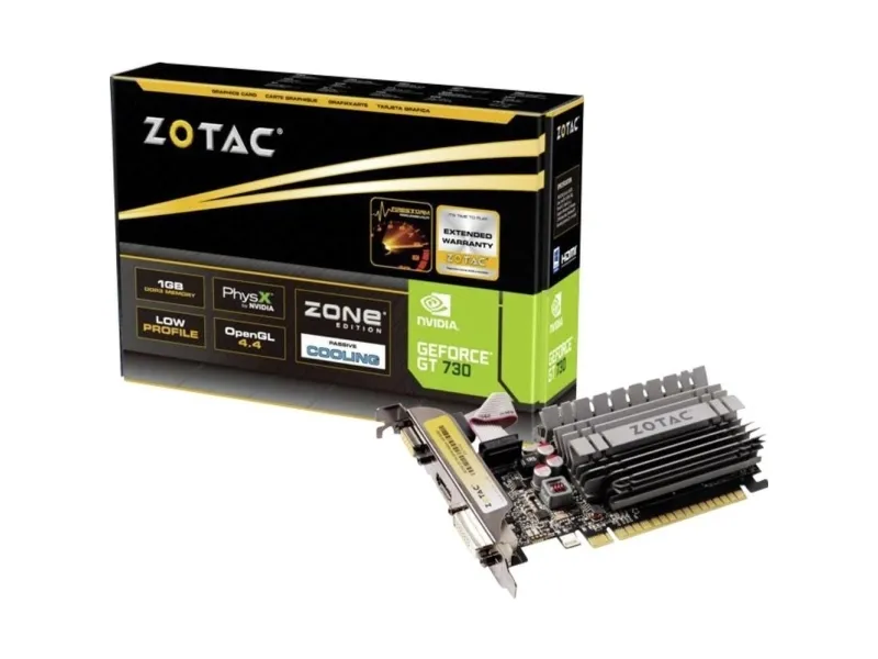 ZOTAC NVIDIA® GeForce® GT 730 - ZONE Edition - grafikkort - GF GT 730 - 2 GB DDR3 - PCIe 2.0 x16 lavprofil - DVI, D-Sub, HDMI - blæserløs
