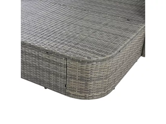 Salon de jardin pour 2 personnes - Canapé lounge en rotin PE avec 4 oreillers et auvent réglable - Gris