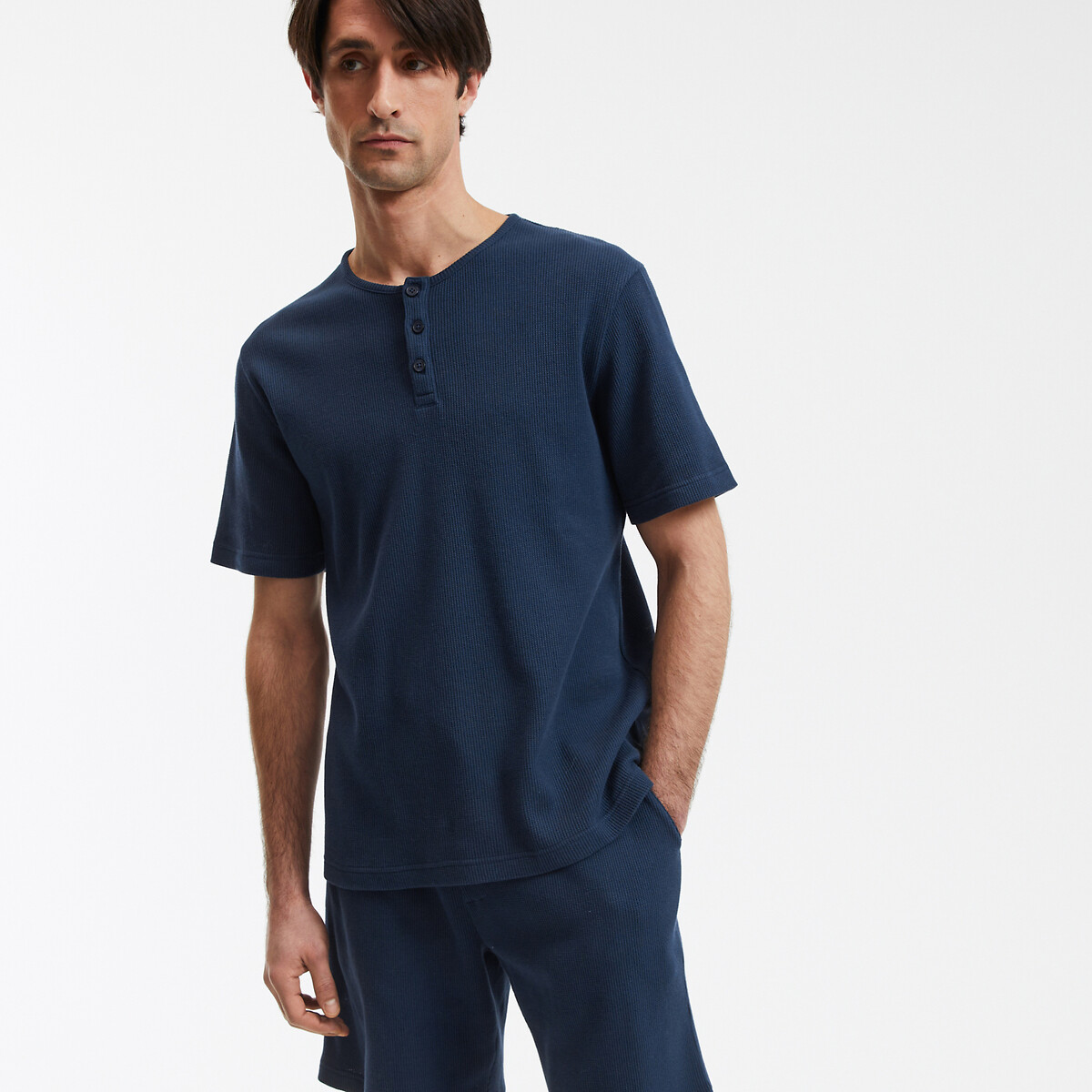 COLEÇÃO LA REDOUTE<br>Camiseta shorts de pijama com gola tunisiana e mangas curtas
