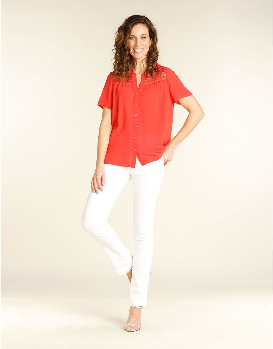 Blouse rouge dentelle