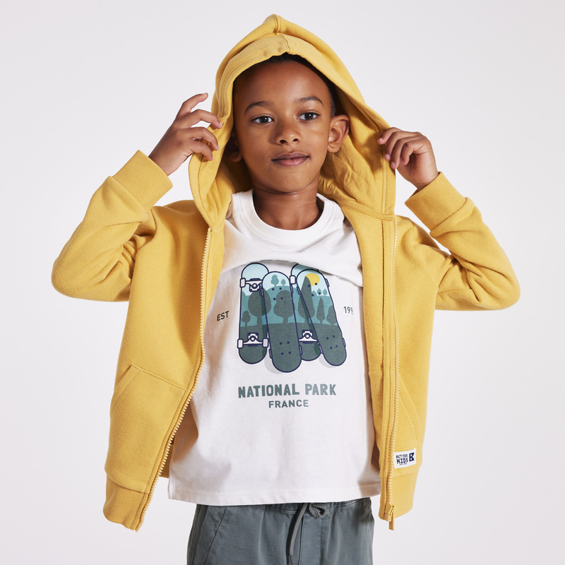 Sweat zippé à capuche jaune garçon