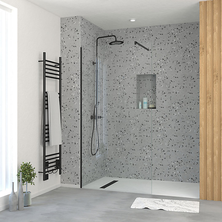 Paroi de douche à l'italienne H.195 x l.100 cm, ép. 5 mm, profilé noir, Galedo Essentiel