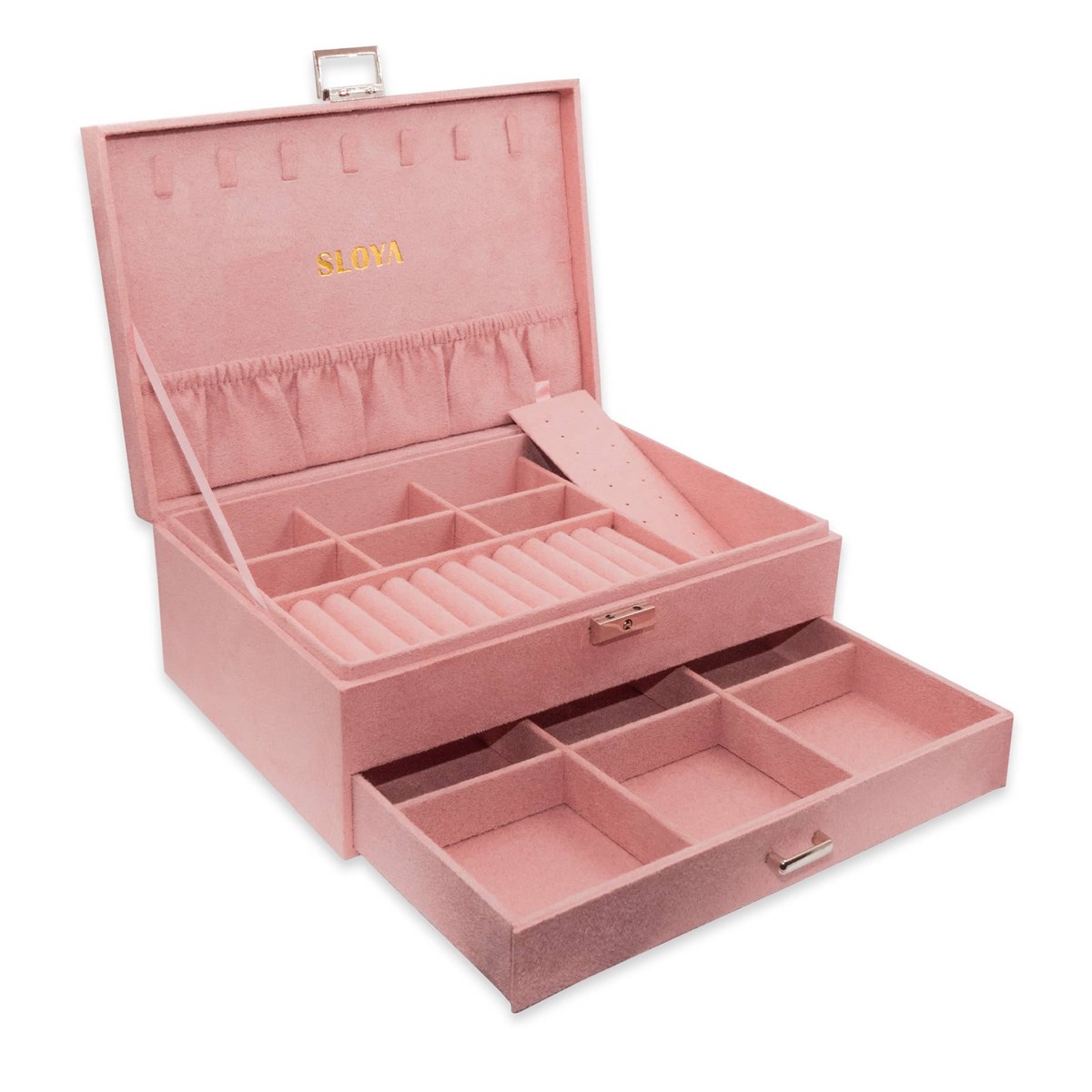 Grande boîte à bijoux velours rose pêche
