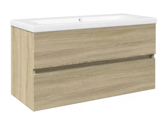 Ensemble de meubles de bain 2pcs céramique et bois d'ingénierie