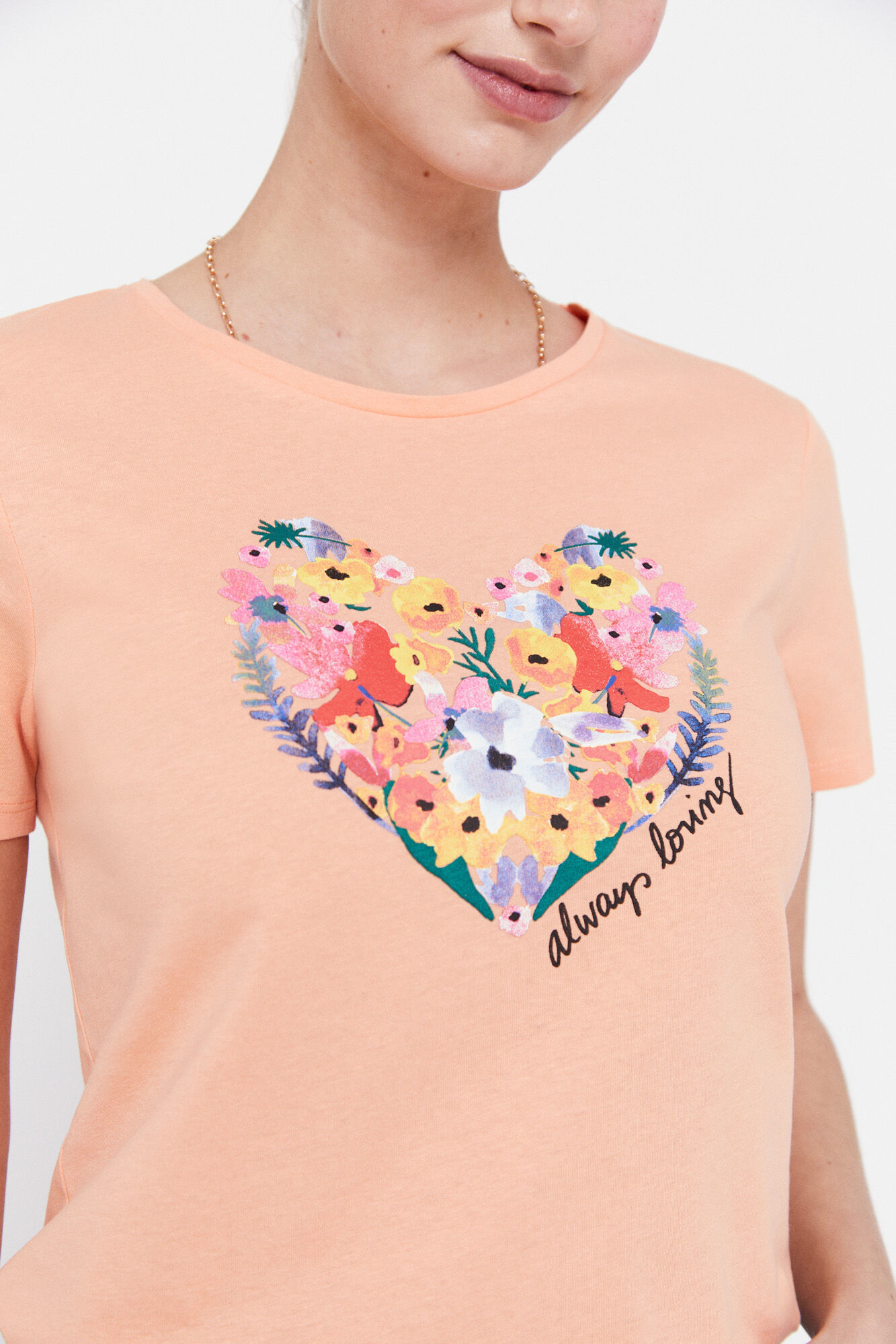 Camiseta com estampa floral - Laranja