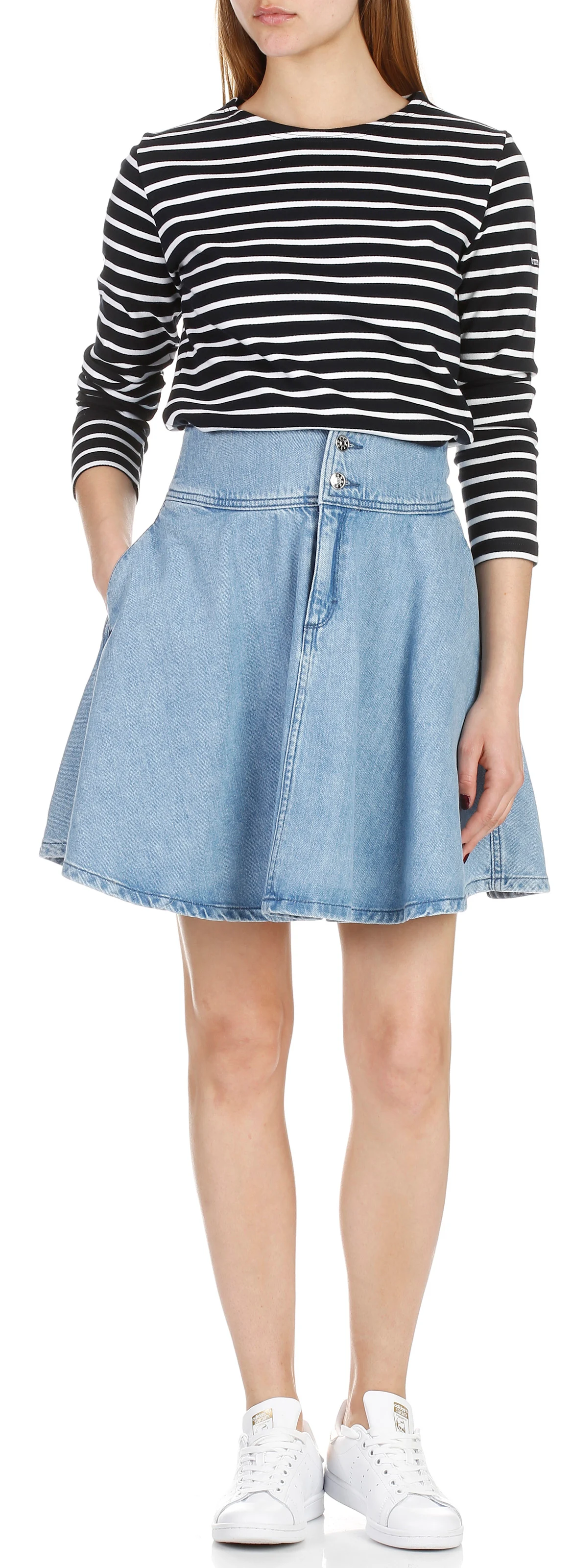 Marinière col rond en coton| Bleu