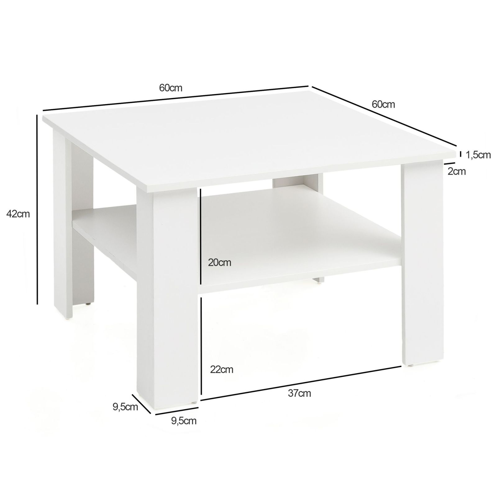 Couchtisch - weiß - mit Ablage - 60 cm