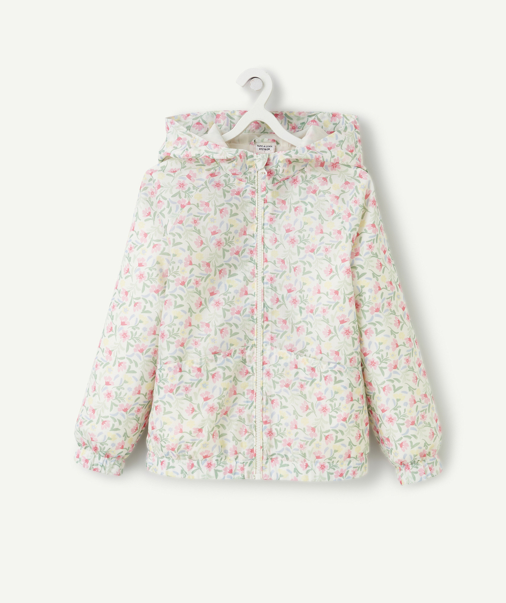 coupe-vent à capuche fille blanc avec imprimé à fleurs colorées