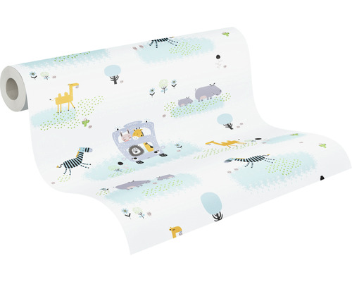 Vliesbehang 38114-1 Little Love Safari blauwgeel