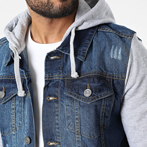 Veste Jean A Capuche Hudson Bleu Denim Gris Clair Chiné