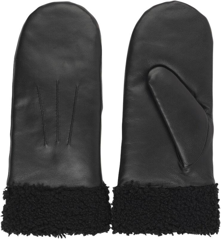 Lovelies MATERA - FEMININE LEATHER MITTENS W/ CURLY SHEARLING Black