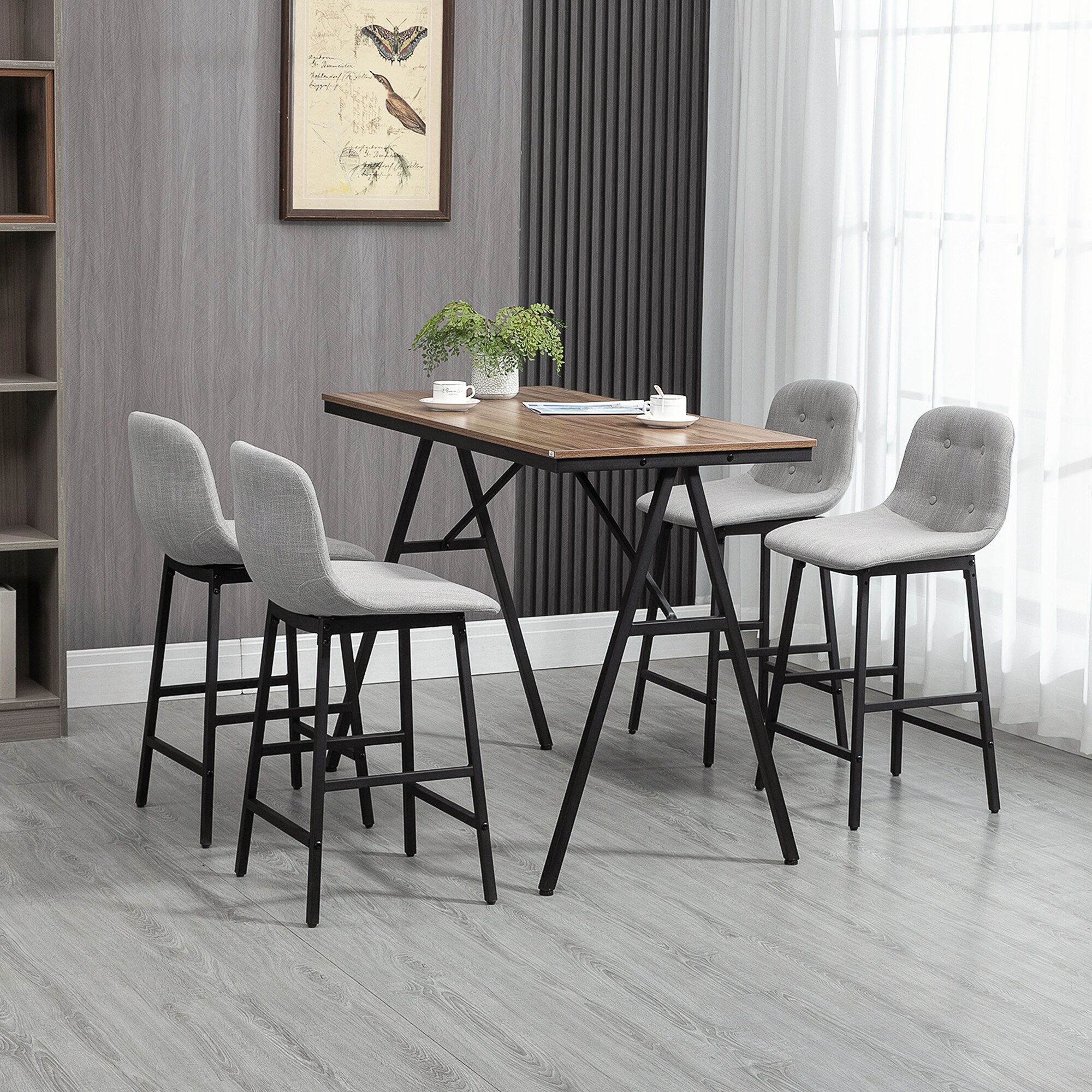 HOMCOM Bartisch-Set mit Fußstütze grau, natur 120L x 60B x 91H cm