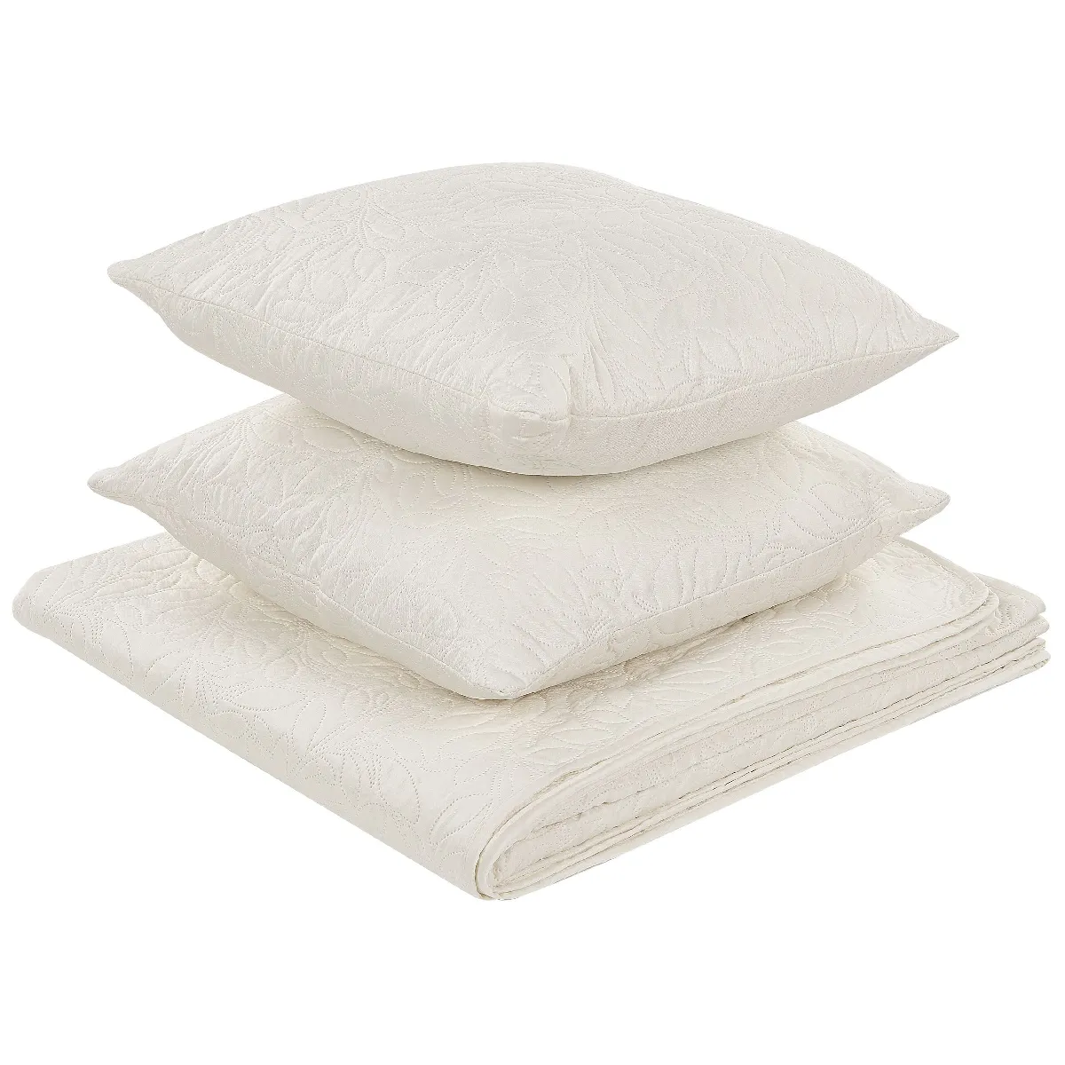 BELIANI RUDKHAN - Couvre-lit et coussins Crème 160x220 cm