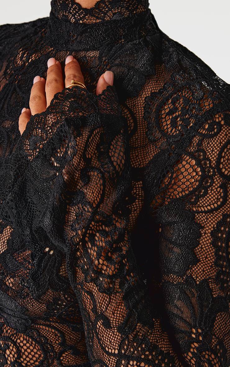 Noir Combinaison Ajustée Petite En Dentelle À Manches Longues