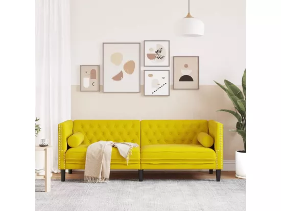 Canapé Chesterfield avec traversins 3 places jaune velours