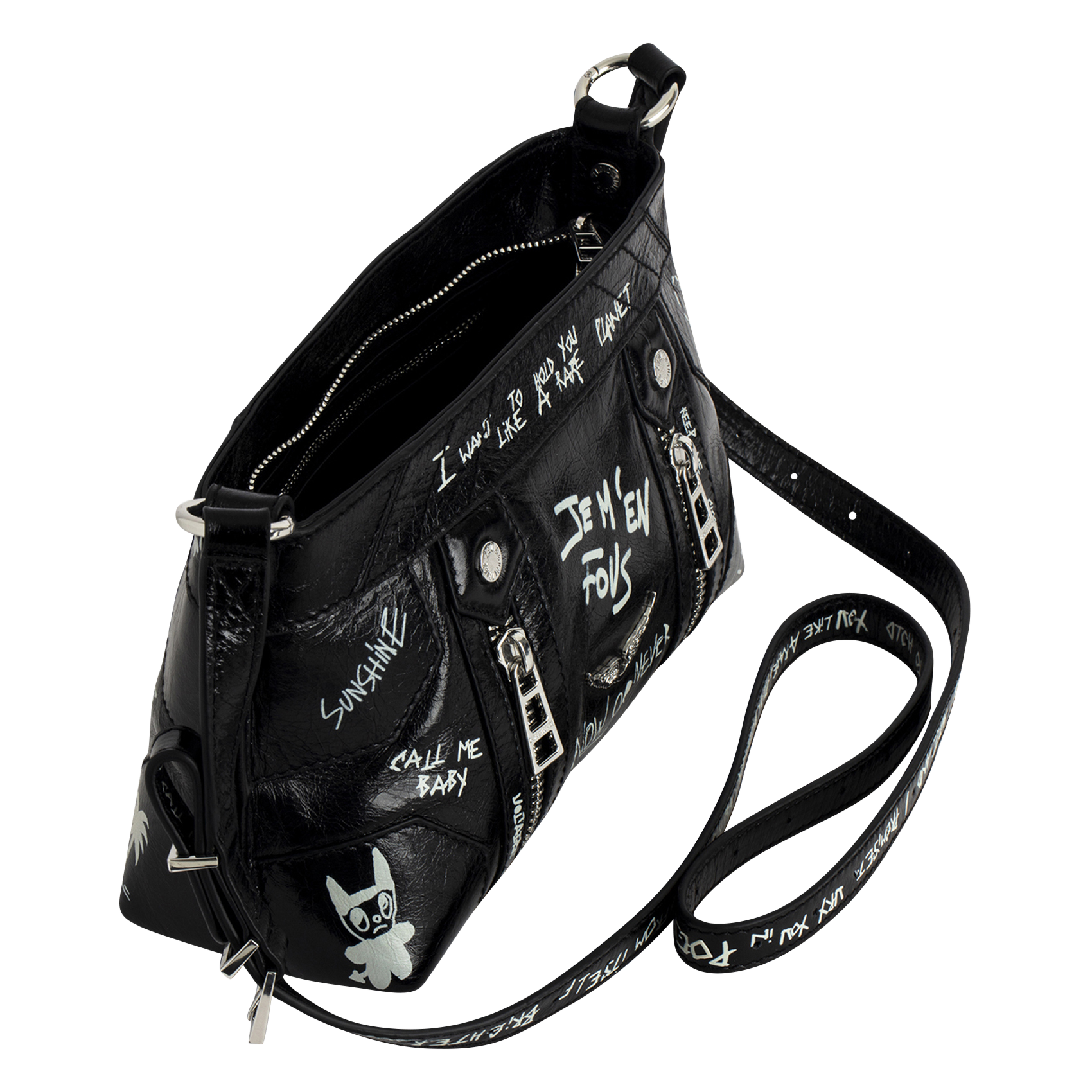 SUNNY - Sac bandoulière en cuir vernis | Noir