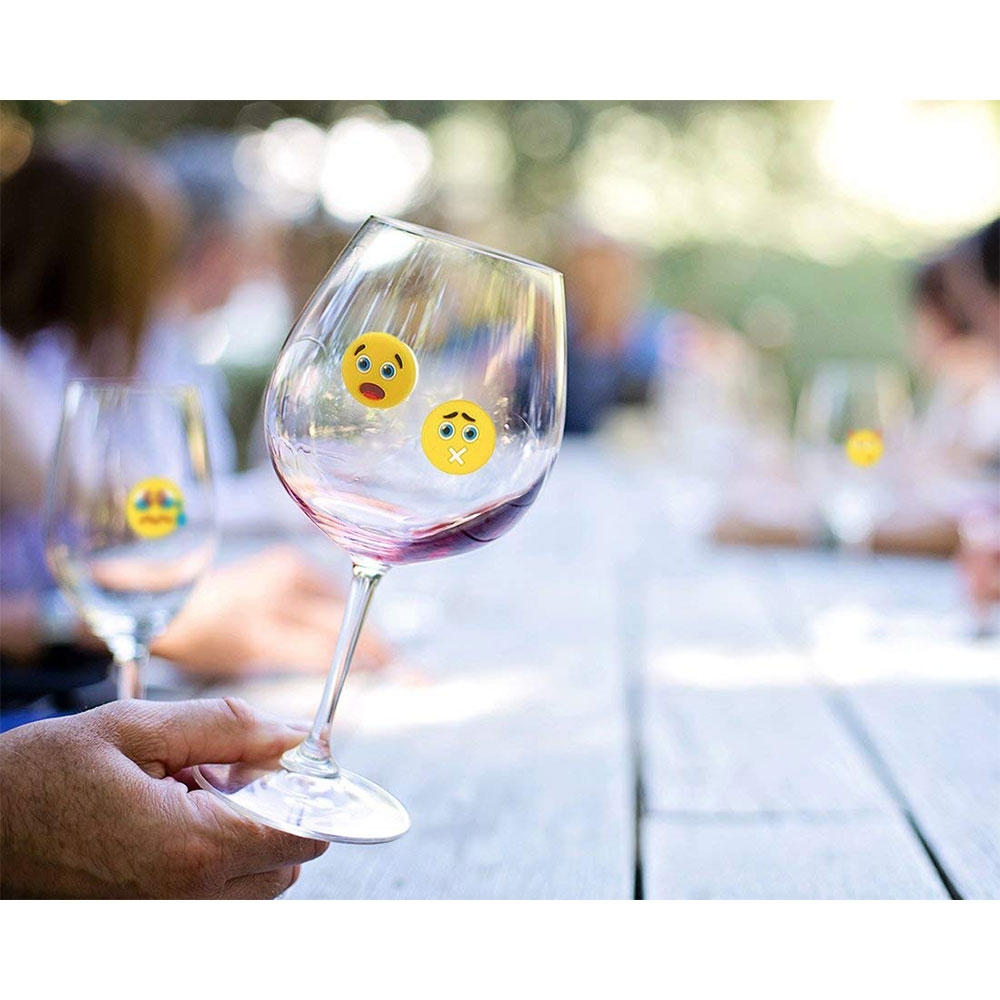 (12er Set) Silikon Glas Markierer Wiederverwendbare Trinkglas Markierung mit Saugnapf - Emoji
