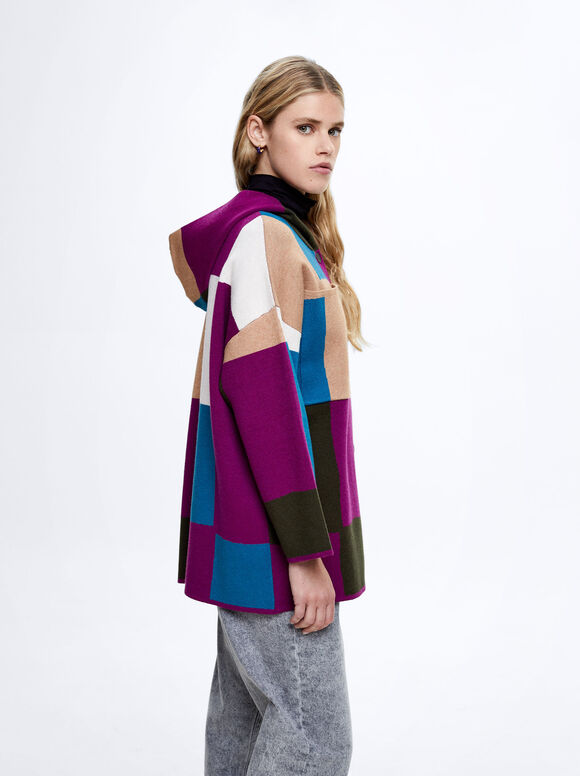 Cardigã de tricô com blocos de cores - Multicolorido