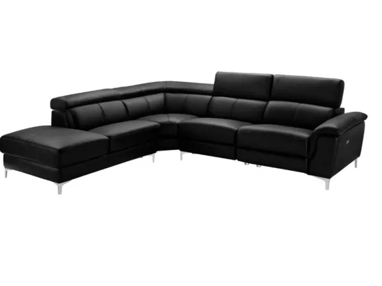 Canapé d'angle relax électrique en cuir SITIA - Noir - Angle gauche
