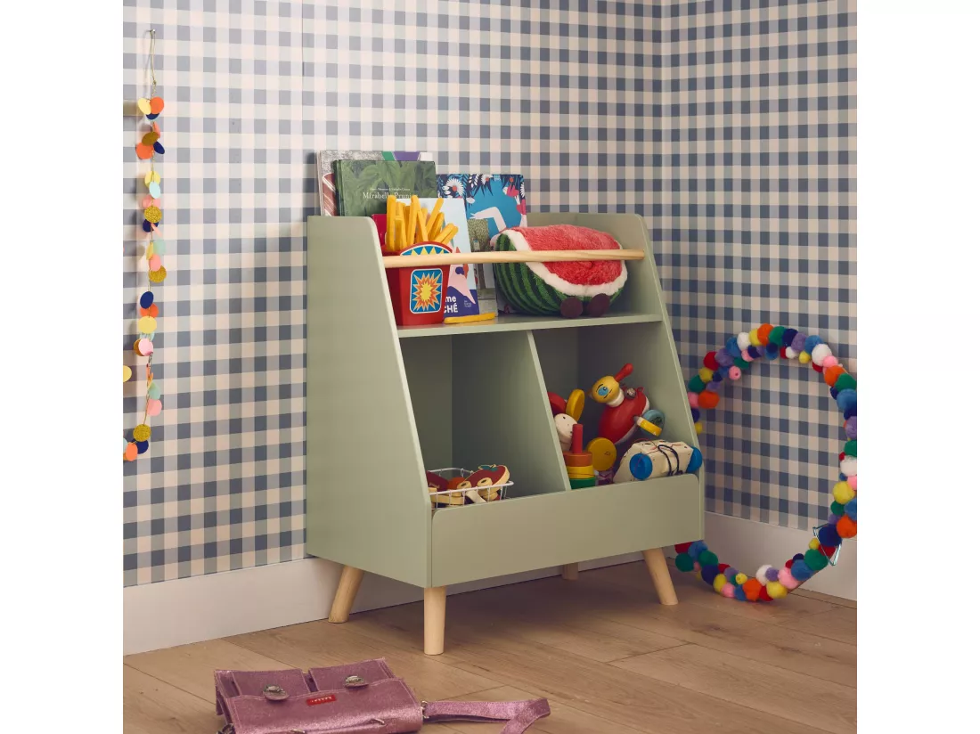 Meuble de rangement enfant. vert. 2 compartiments