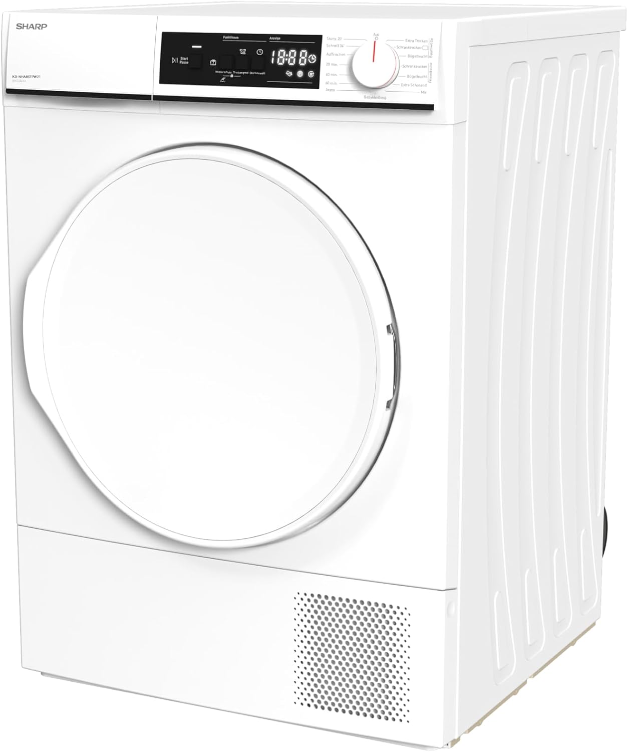 Sharp KD-NHA8S7PW21-DE Wärmepumpentrockner Frontlader, E, 8 kg, 15 Programme, 30 Min. Kurzprogramm, Schontrommel, LED-Innenbeleuchtung, Kindersicherung, Weiß