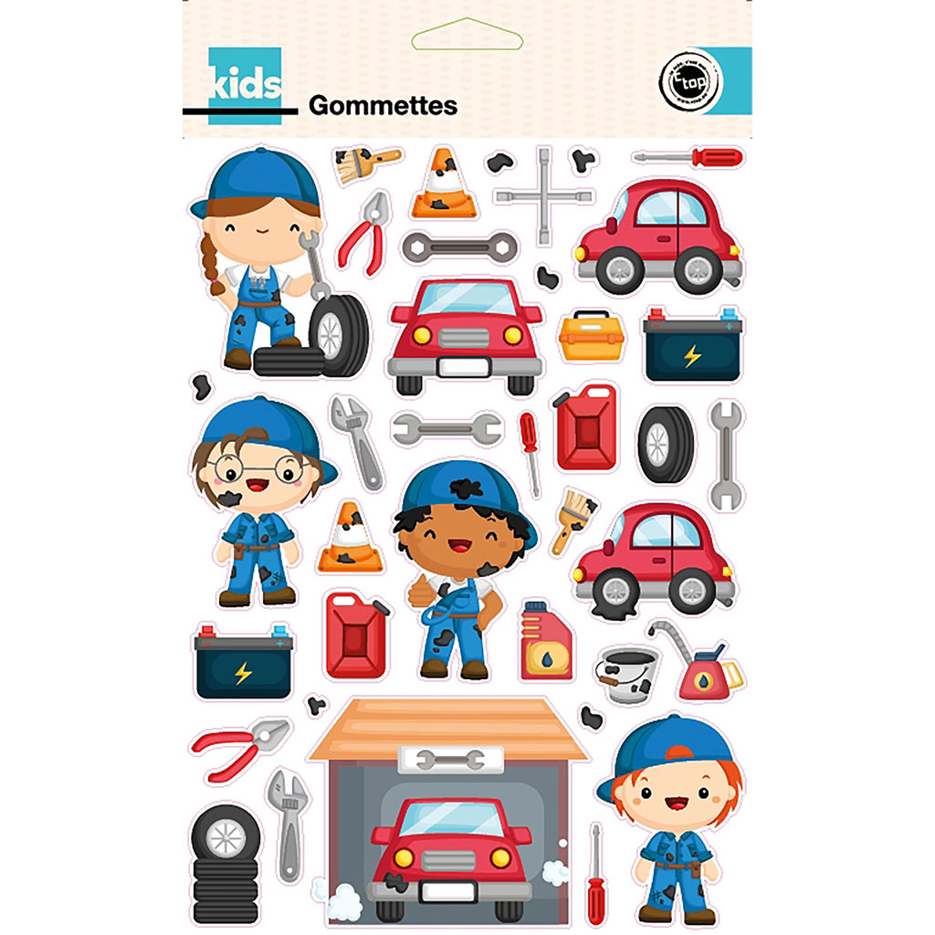 Planche de 78 gommettes thème garage