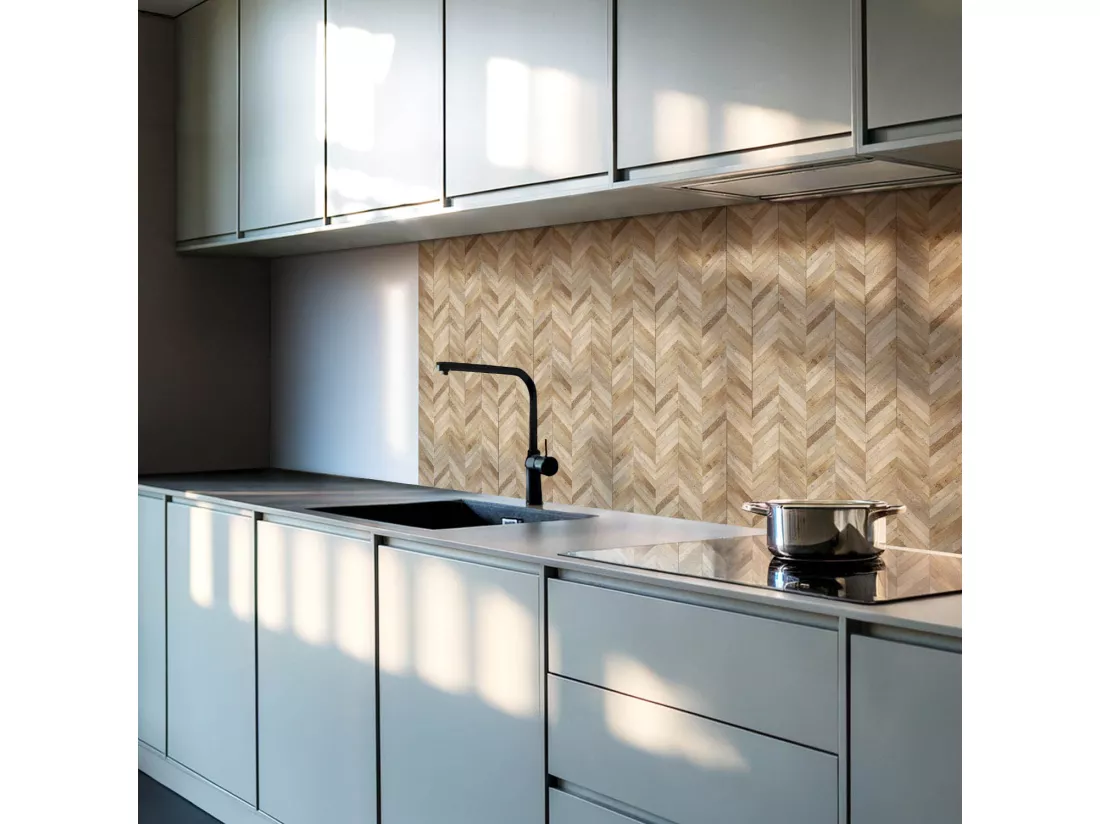 Carreaux autocollants PVC, Carrelage PVC adhésif - 20x20x20 - Motif à chevrons en bois