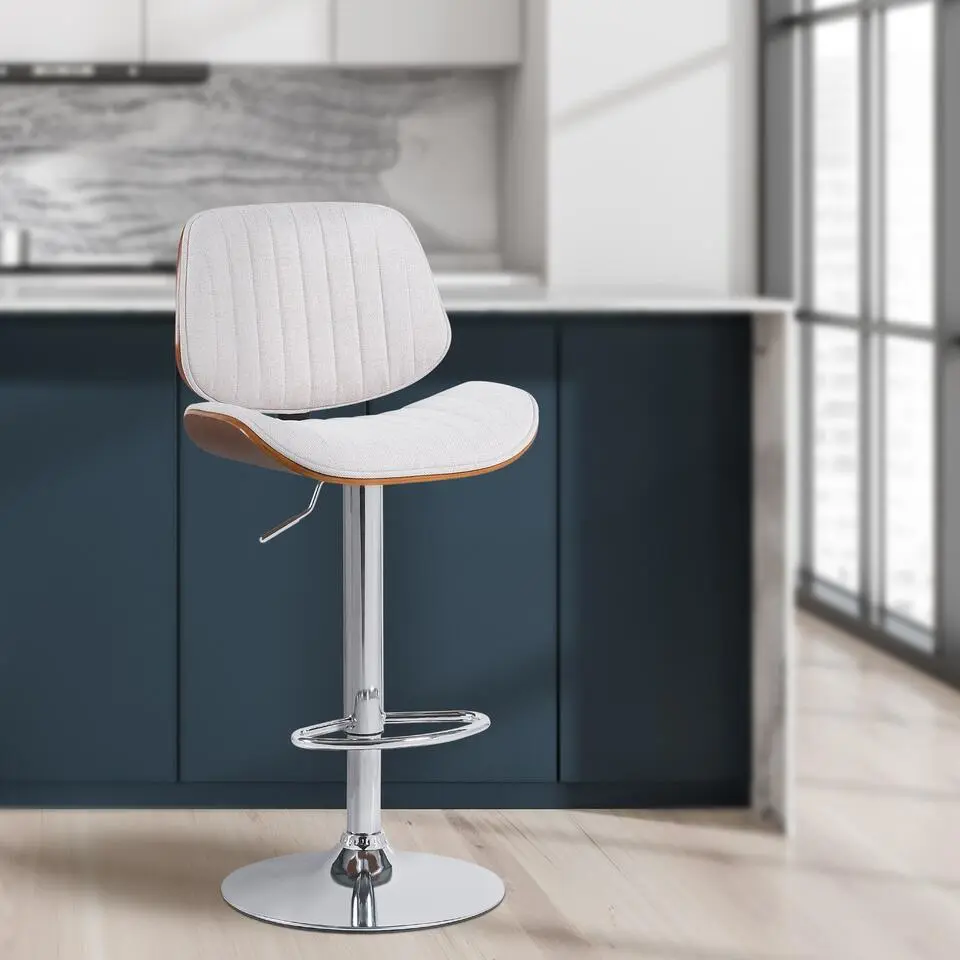 CLP Barkruk Clawson chroom Frame - Stof - walnoot/creme