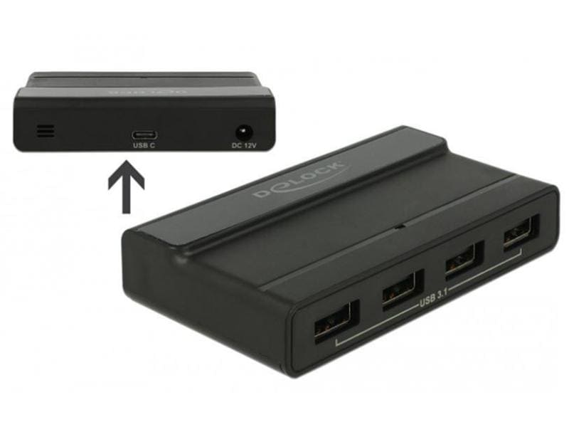 Delock USB-Hub 64053 4x USB-A Delock Externer USB 3.1 4 Port Hub mit 10 Gbps