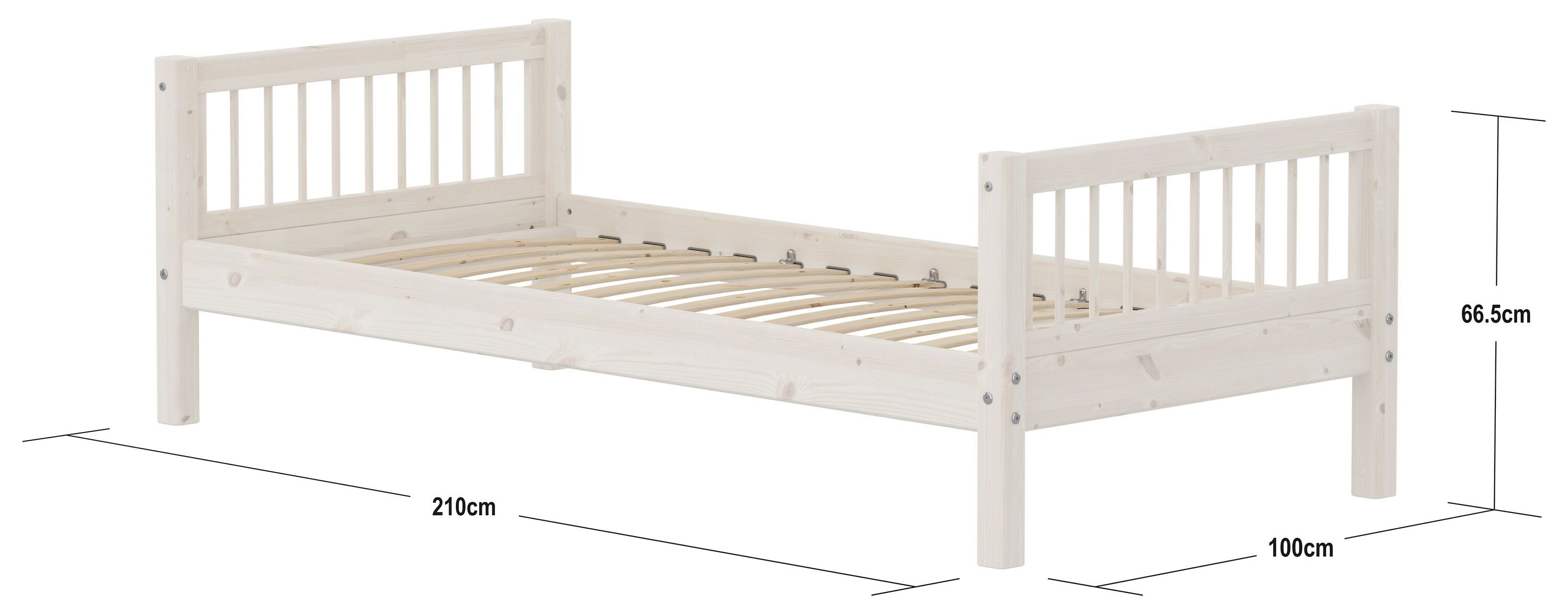 Flexa CLASSIC Einzelbett - White Wash / B: 100.0 cm x T: 210.0 cm x H: 67.0 cm