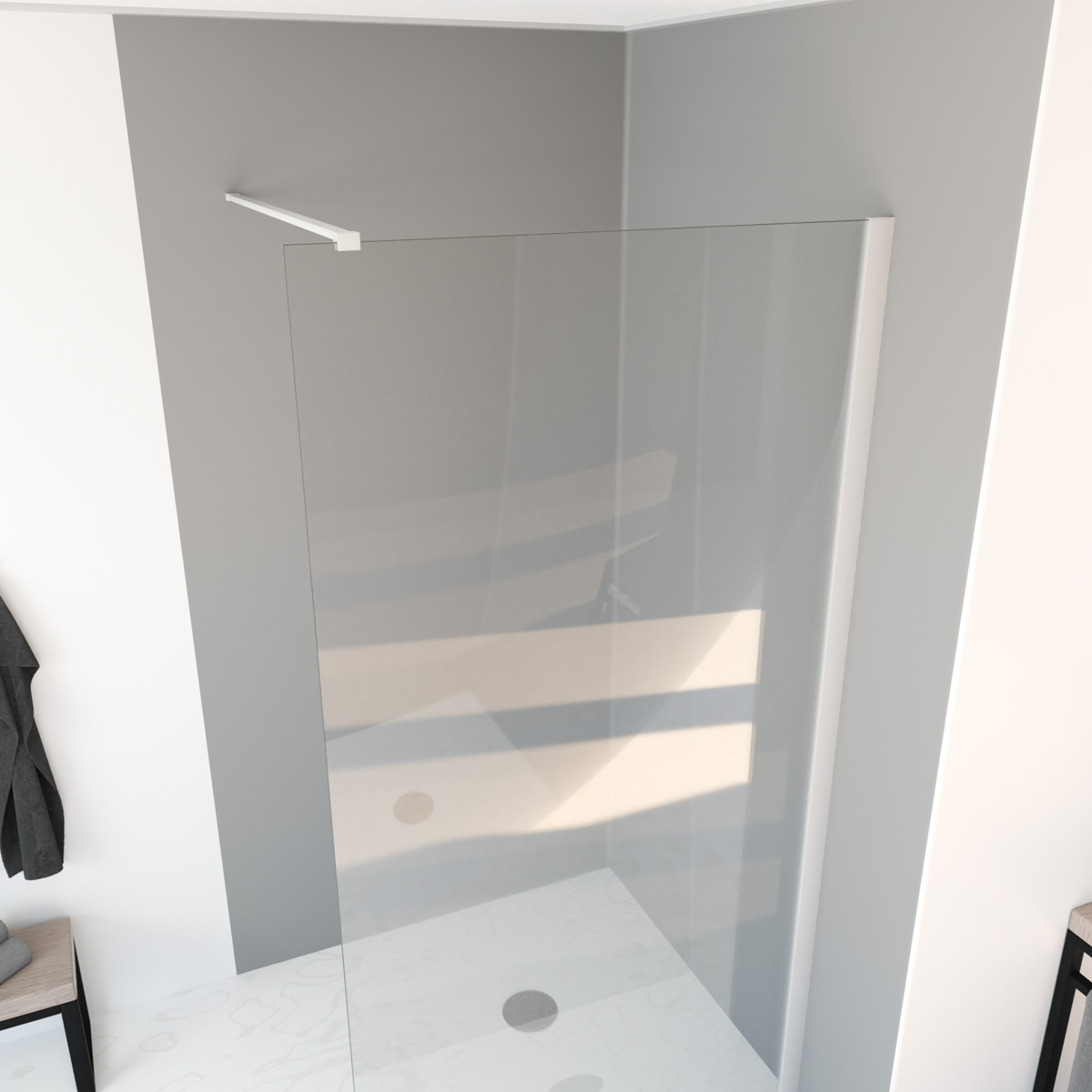 Saniclear Bianco inloopdouche mat wit 90x200cm anti-kalk coating