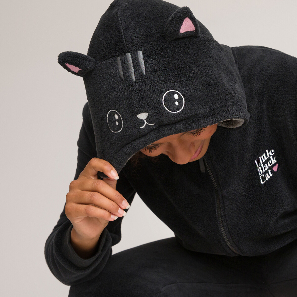 COLEÇÕES LA REDOUTE<br>Macacão, zwarte kat em sherpa