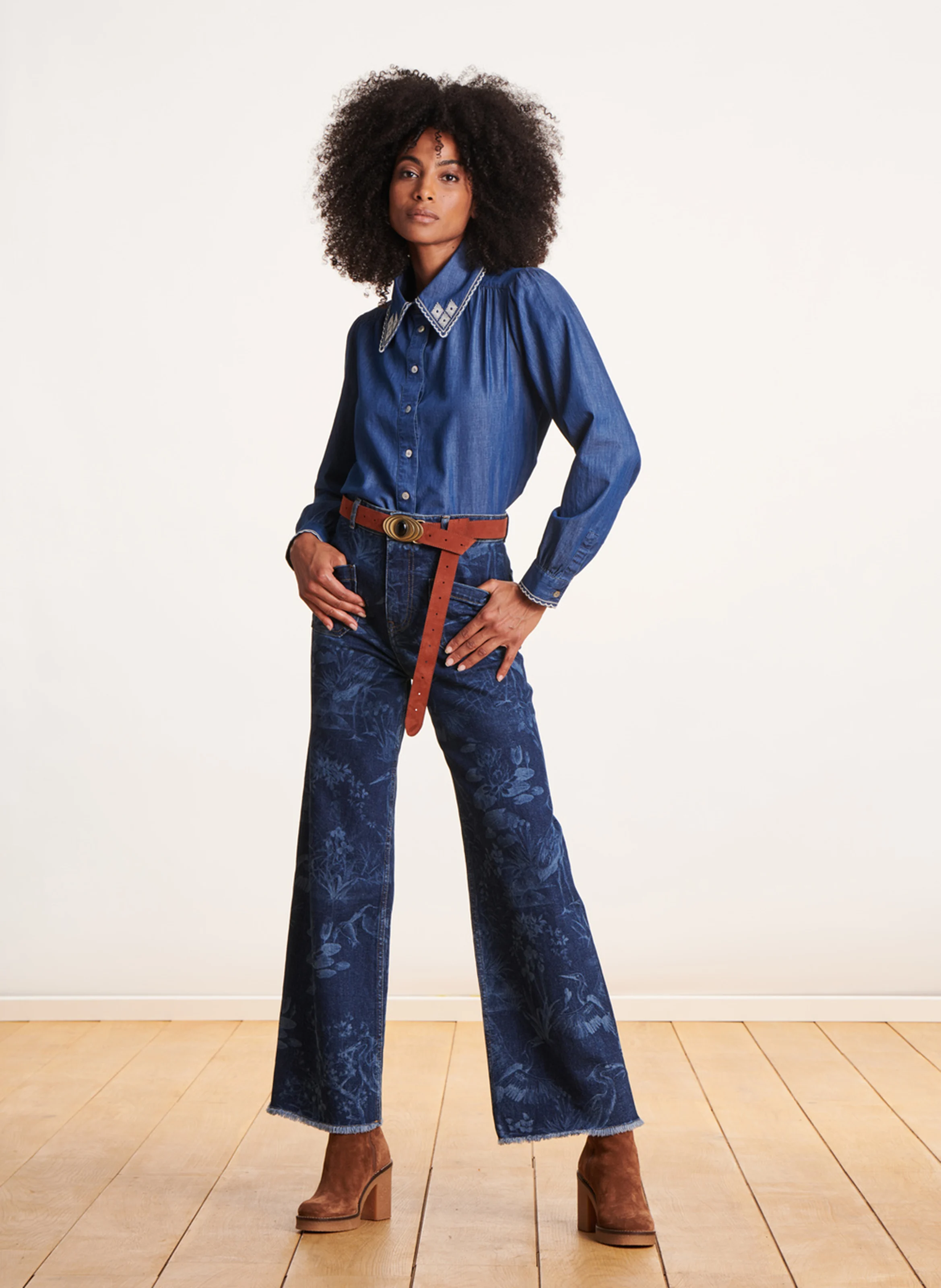 Jean large taille haute| Bleu