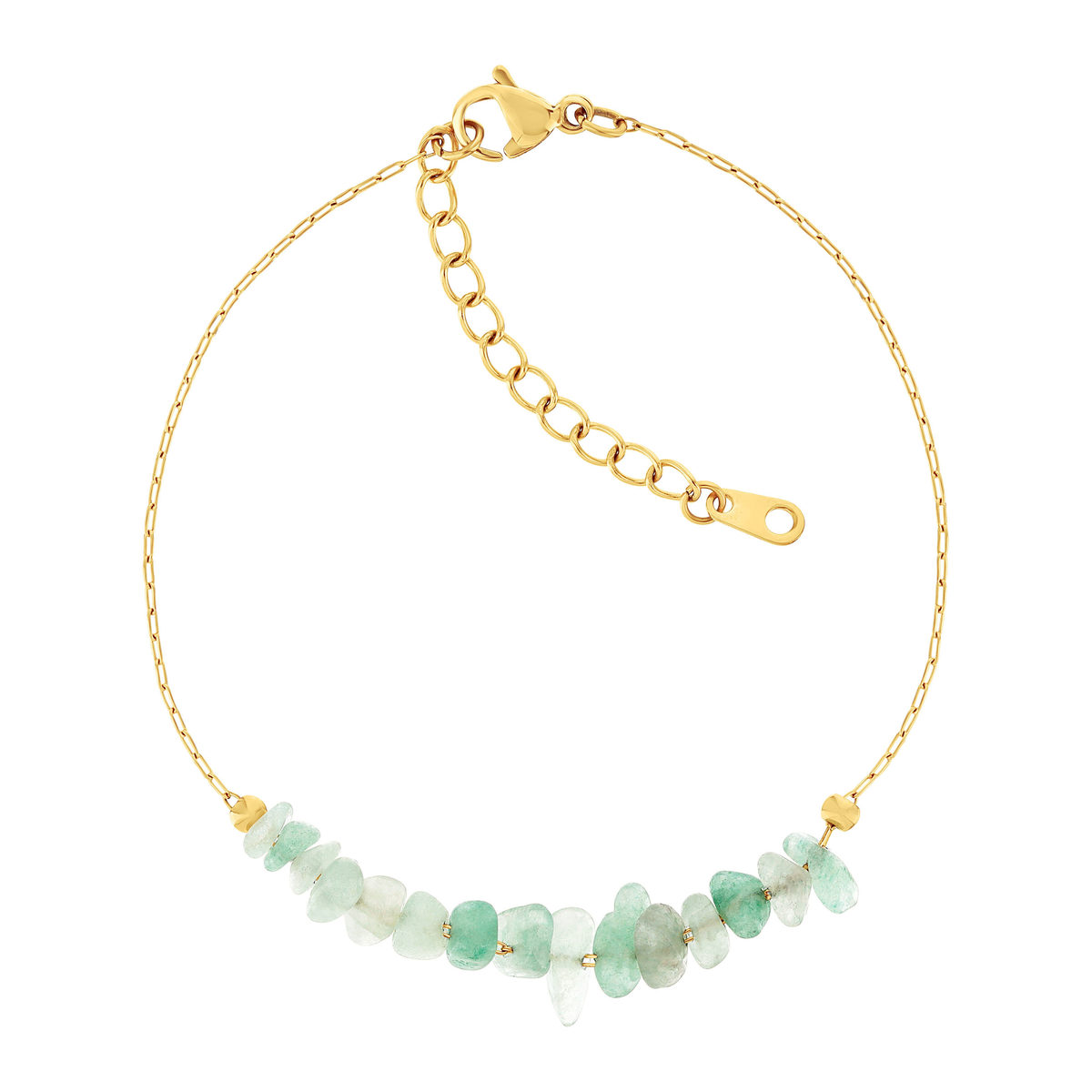Bracelet acier doré aventurines vertes 20 cm