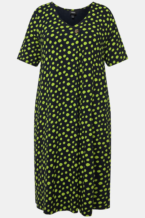 Jerseykleid, Punkte, A-Linie, V-Ausschnitt, Halbarm