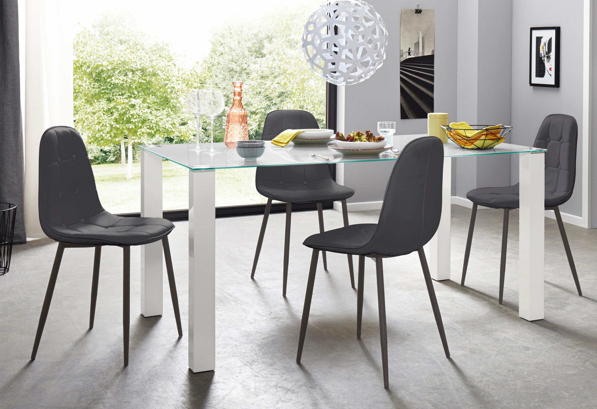 INOSIGN Essgruppe Set, 5 Stk. tlg. mit Glastisch, Breite 160 cm