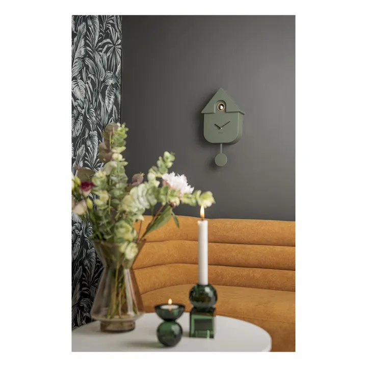 Present Time Horloge à pendule Modern Cuckoo | Vert foncé