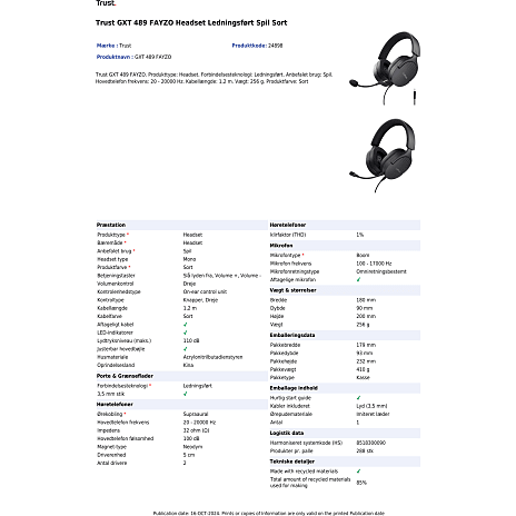 Trust GXT489 Fayzo Gaming Headset - sort