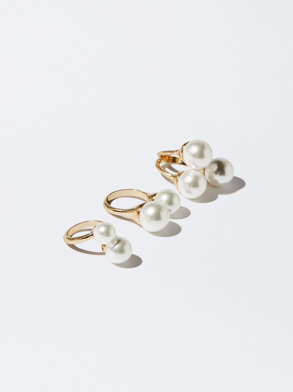 Conjunto De Anillos Con Perlas - Blanco