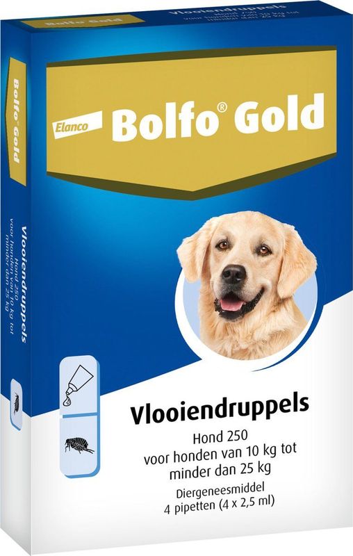 Bolfo Gold 250 Anti vlooienmiddel - Hond - 10 Tot 25 kg - 4 pipetten