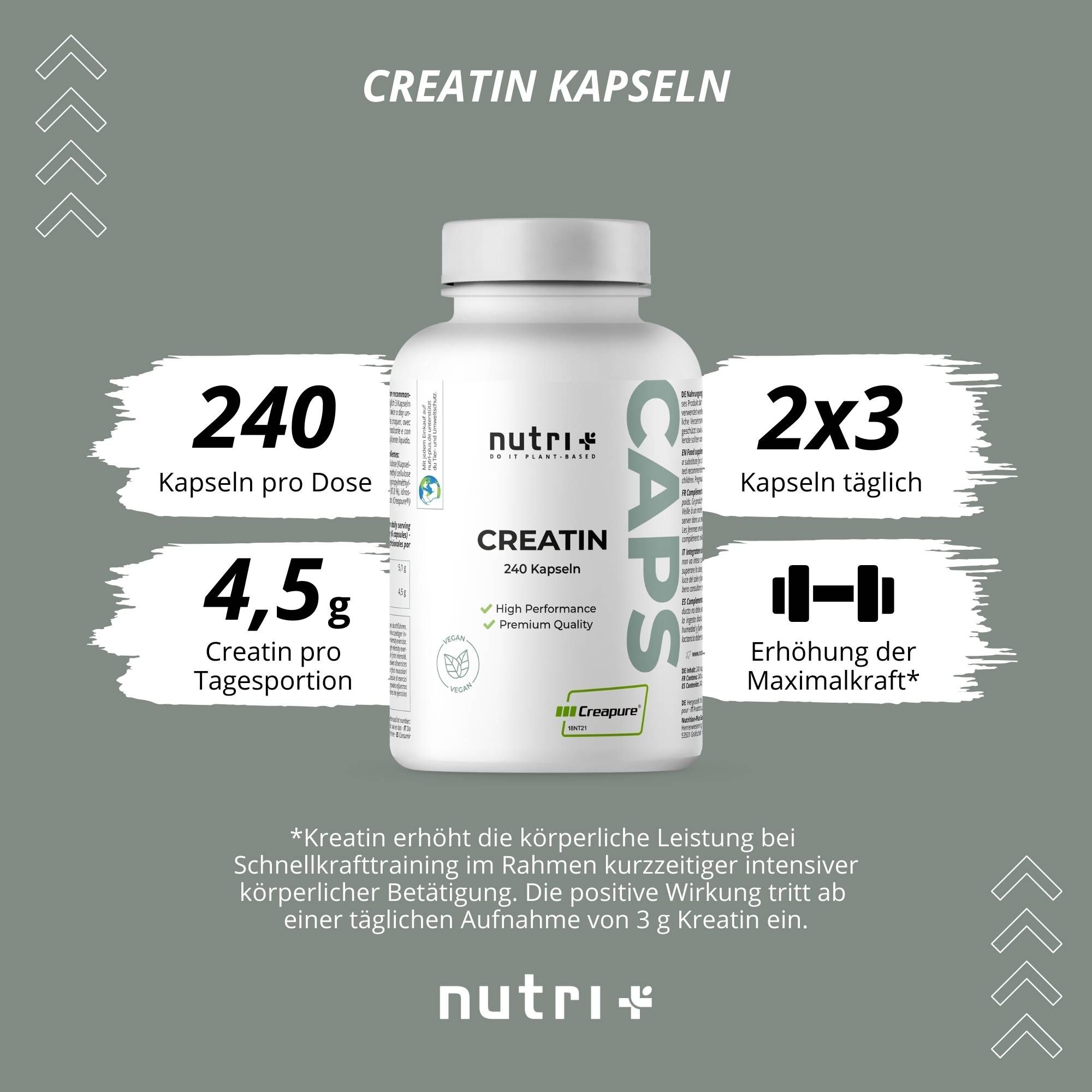 Nutri+ Creatin Monohydrat (Creapure®) Kapseln
