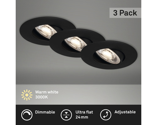 LED inbouwspots set, dimbaar, IP23, 3-delig, 3x5W, 3x460 lm, 3000 K, draaibaar, zwart, Ø 9/6,8 cm, 230V