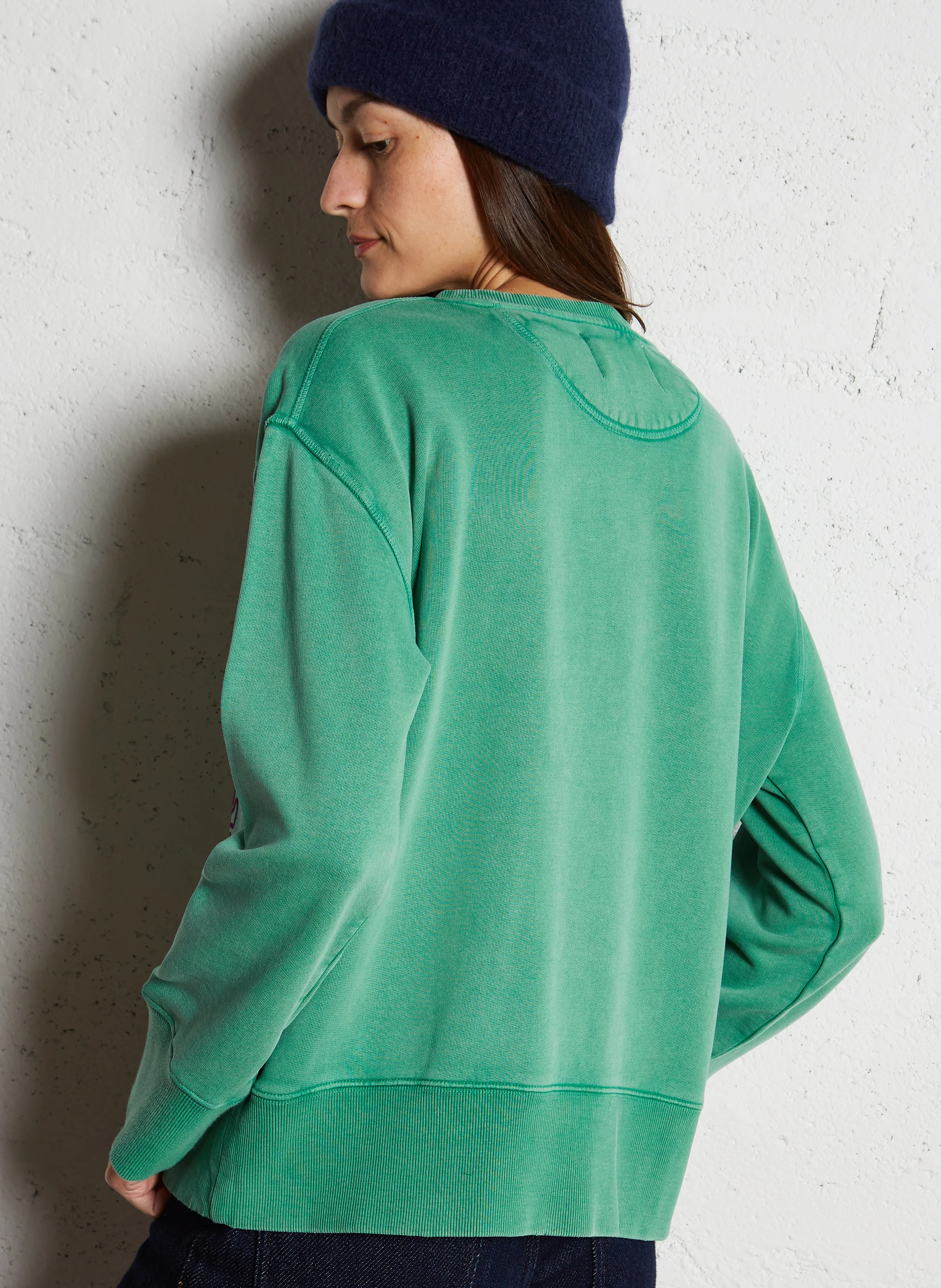 SORBET - Sweat droit col rond en coton bio mélangé | Vert