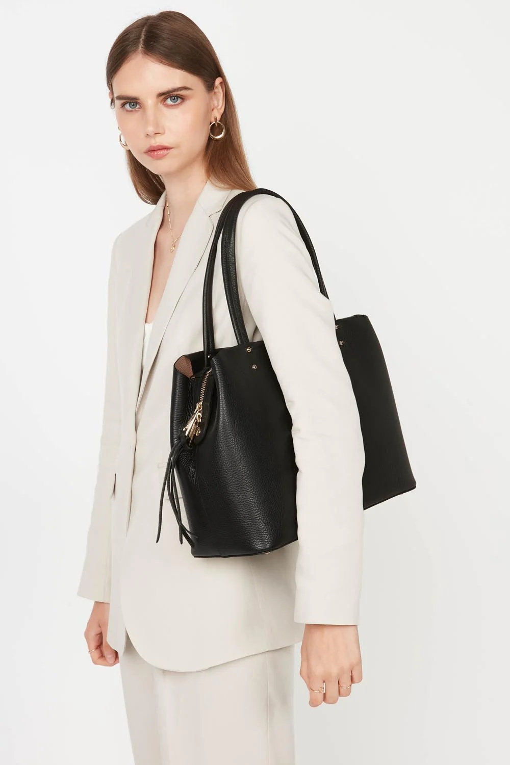 Foulonné Double-Grand sac cabas épaule
