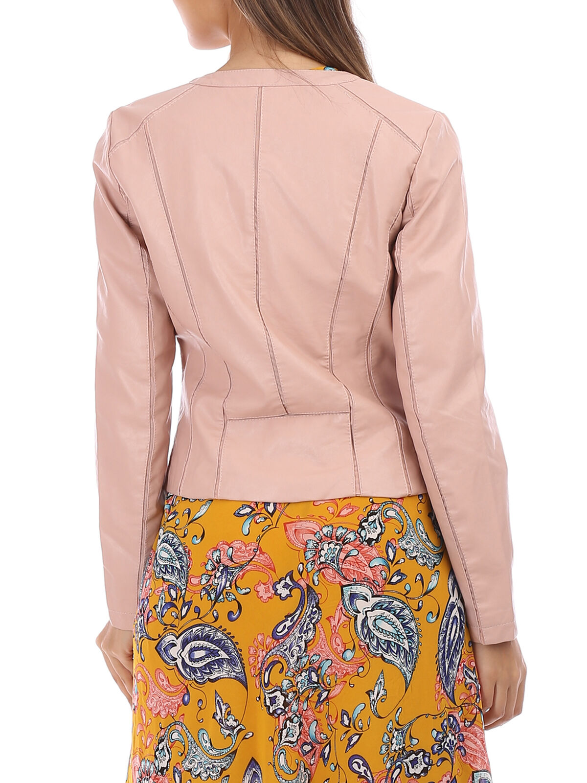 Veste en similicuir à détail tulle- Rose