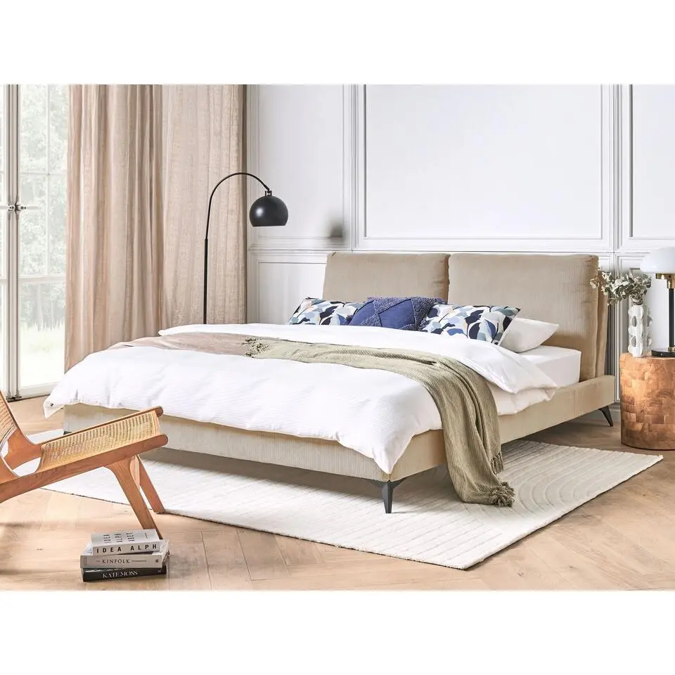 MELLE - Tweepersoonsbed - Taupe - 180 x 200 cm - Corduroy