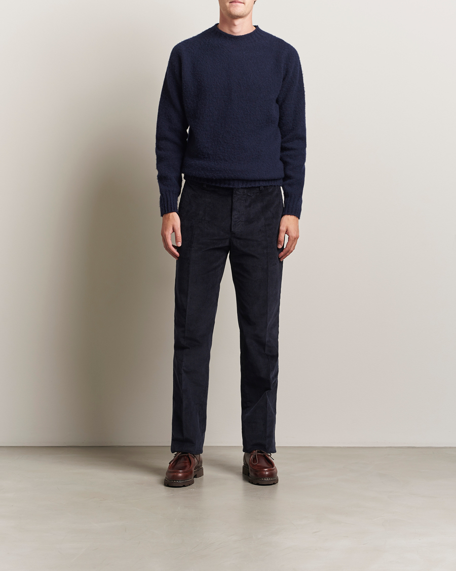 Sunspel Brushed Shetland Crew Neck Navy