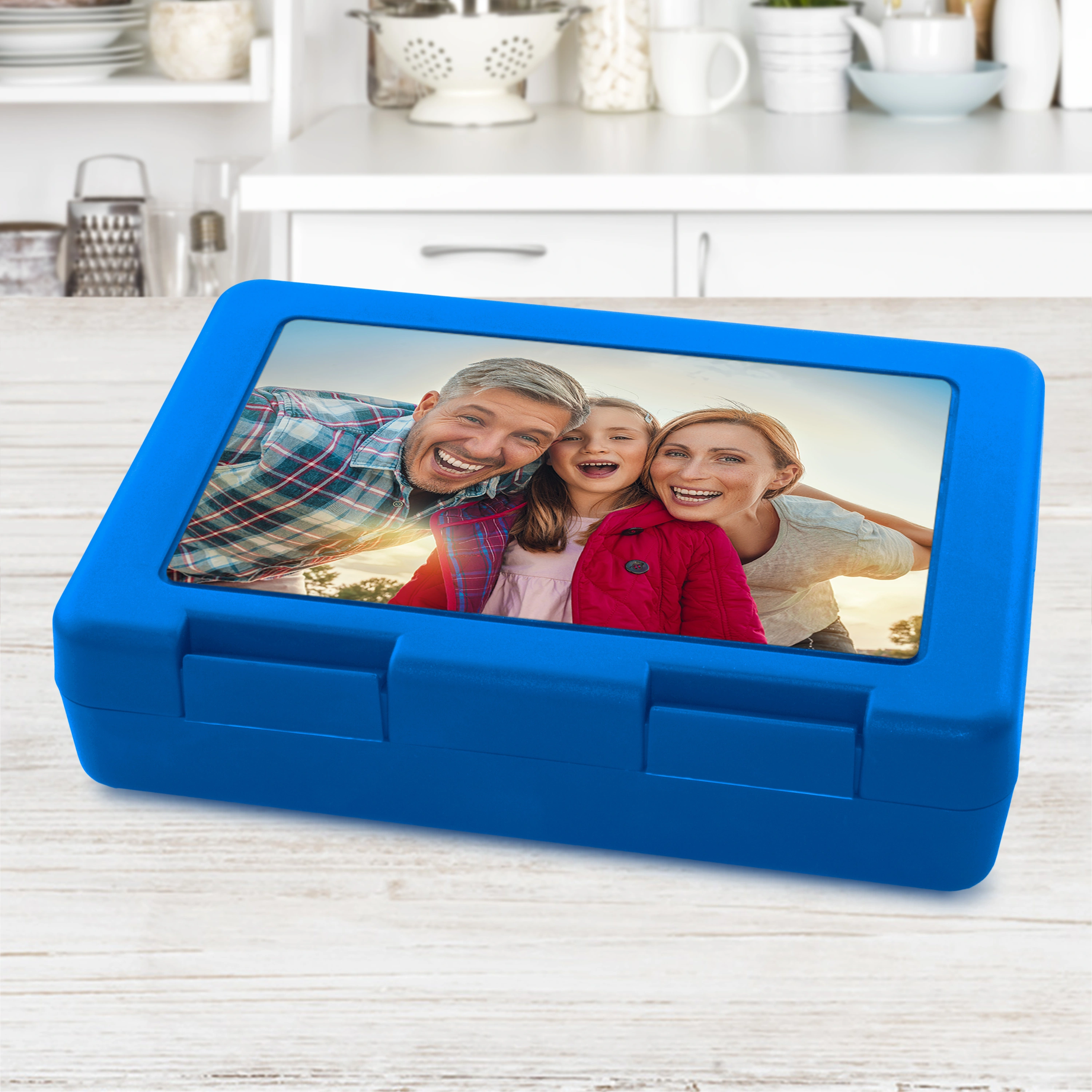 Brotdose mit Foto oder Namen bedrucken (Farbe: blau)