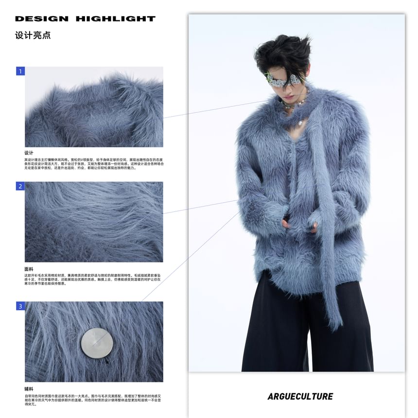 kooklay - V-hals tweekleurige pluizige cardigan